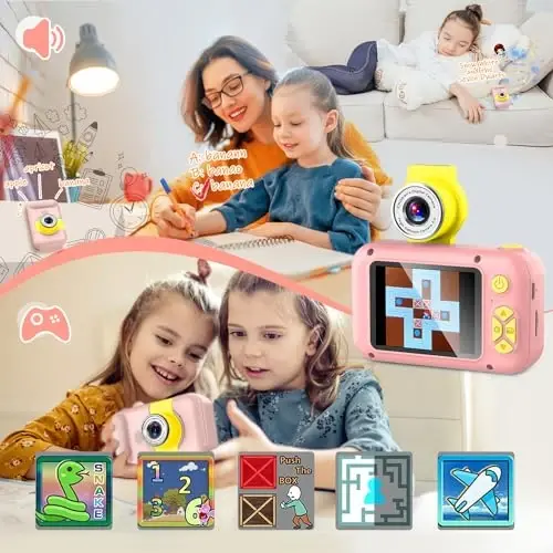 ARNSSIEN Kids Camera, Toddlers Digital Toy Camera with 180° Flip Lens, 2.4 Inch IPS Screen, 32 GB Card, Birthday Festival Present for 3 4 5 6 7 8 9 10 11 12 Year Old Girls & Boys, X101 (Pink) - 5