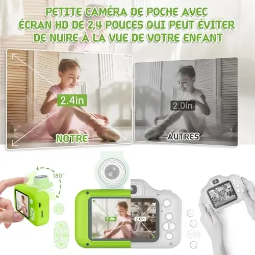ARNSSIEN Kids Camera, Toddlers Digital Toy Camera with 180° Flip Lens, 2.4 Inch IPS Screen, 32 GB Card, Birthday Festival Present for 3 4 5 6 7 8 9 10 11 12 Year Old Girls & Boys, X101 (Green) - 3