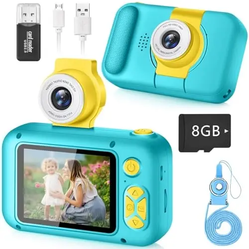 ARNSSIEN Kids Camera, Toddlers Digital Toy Camera with 180° Flip Lens, 2.4 Inch IPS Screen, 32 GB Card, Birthday Festival Present for 3 4 5 6 7 8 9 10 11 12 Year Old Girls & Boys, X101 (Navy Blue) - 1