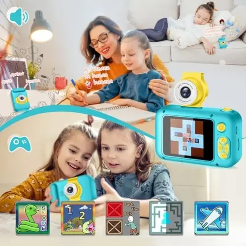 ARNSSIEN Kids Camera, Toddlers Digital Toy Camera with 180° Flip Lens, 2.4 Inch IPS Screen, 32 GB Card, Birthday Festival Present for 3 4 5 6 7 8 9 10 11 12 Year Old Girls & Boys, X101 (Navy Blue) - 5