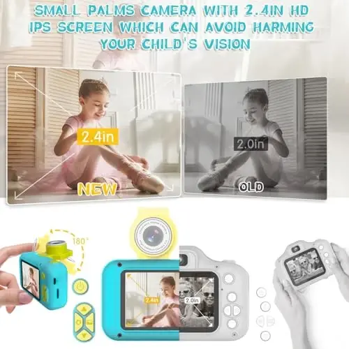 ARNSSIEN Kids Camera, Toddlers Digital Toy Camera with 180° Flip Lens, 2.4 Inch IPS Screen, 32 GB Card, Birthday Festival Present for 3 4 5 6 7 8 9 10 11 12 Year Old Girls & Boys, X101 (Navy Blue) - 3