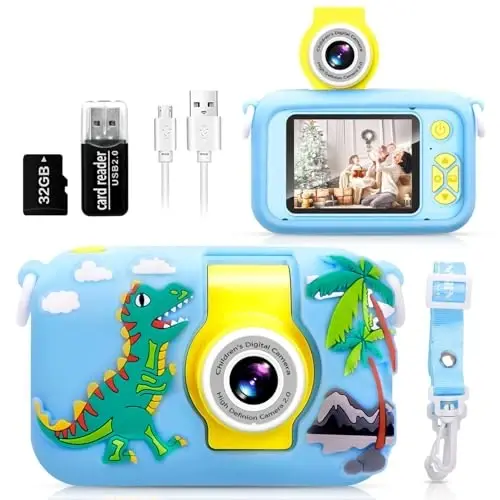 ARNSSIEN Kids Camera, Toddler Kid Digital Camera with 180°Flip Lens & 2.4in IPS Screen, Birthday Festival Gifts Present Toy for 4 5 6 7 8 9 10 11 Year Old Girls/Boys, 32 GB Card Included, X101 