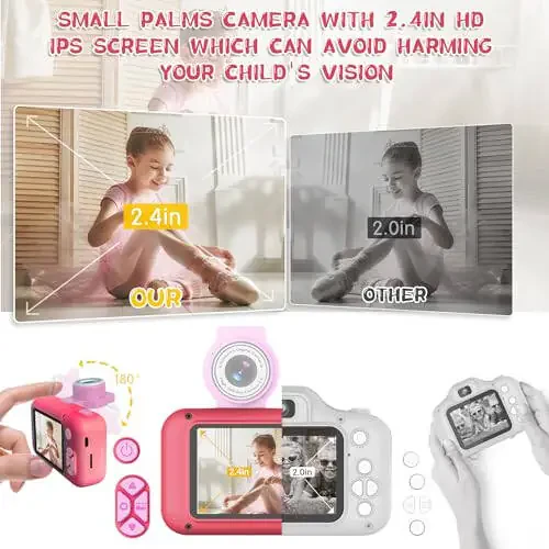 ARNSSIEN Kid Camera, Camera for Kid, 2.4in IPS Screen Digital Camera, 180°Flip Len Student Camera, Children Selfie Camera with Playback Game, Christmas/Birthday Gift for 4 5 6 7 8 9 10 11 Year Old Girl Boy - 3
