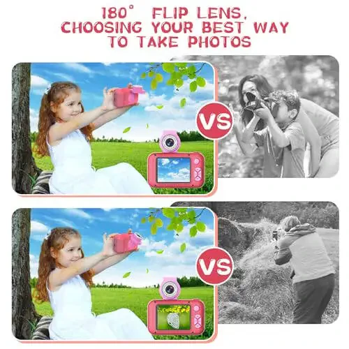 ARNSSIEN Kid Camera, Camera for Kid, 2.4in IPS Screen Digital Camera, 180°Flip Len Student Camera, Children Selfie Camera with Playback Game, Christmas/Birthday Gift for 4 5 6 7 8 9 10 11 Year Old Girl Boy - 4
