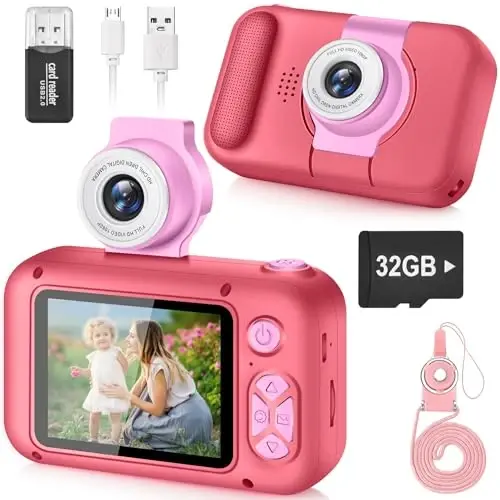 ARNSSIEN Kid Camera, Camera for Kid, 2.4in IPS Screen Digital Camera, 180°Flip Len Student Camera, Children Selfie Camera with Playback Game, Christmas/Birthday Gift for 4 5 6 7 8 9 10 11 Year Old Girl Boy - 5