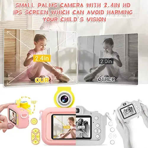 ARNSSIEN Kids Camera, 180° Flip Lensli va 2.4 dyuymli IPS ekranli Toddler Kid raqamli kamerasi, 4 5 6 7 8 9 10 11 yoshli qizlar/o'g'il bolalar uchun tug'ilgan kun festivali sovg'alari, 32 GB karta kiritilgan, X101 - 3