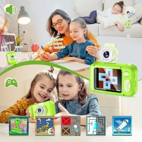 ARNSSIEN Kids Camera, Toddlers Digital Toy Camera with 180° Flip Lens, 2.4 Inch IPS Screen, 32 GB Card, Birthday Festival Present for 3 4 5 6 7 8 9 10 11 12 Year Old Girls & Boys, X101 (Green) - 5