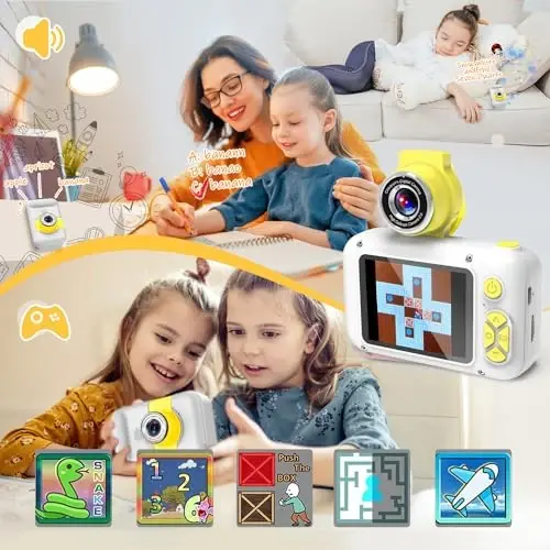 ARNSSIEN Kids Camera, Toddlers Digital Toy Camera with 180° Flip Lens, 2.4 Inch IPS Screen, 32 GB Card, Birthday Festival Present for 3 4 5 6 7 8 9 10 11 12 Year Old Girls & Boys, X101 (White) - 5
