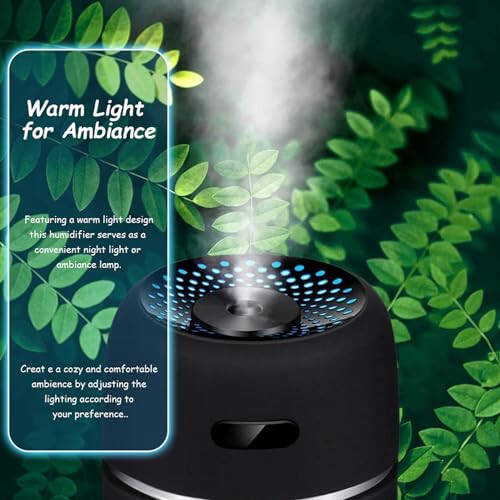 Aroma Diffusers, Car Humidifier 200ml Low Noise Warm Light Mini Sonic Round US Air Diffuser USB 2 Gear Air Freshener for Home Office Bedroom - 2