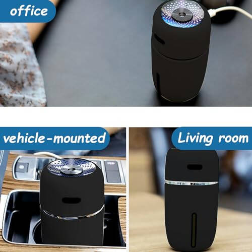 Aroma Diffusers, Car Humidifier 200ml Low Noise Warm Light Mini Sonic Round US Air Diffuser USB 2 Gear Air Freshener for Home Office Bedroom - 3