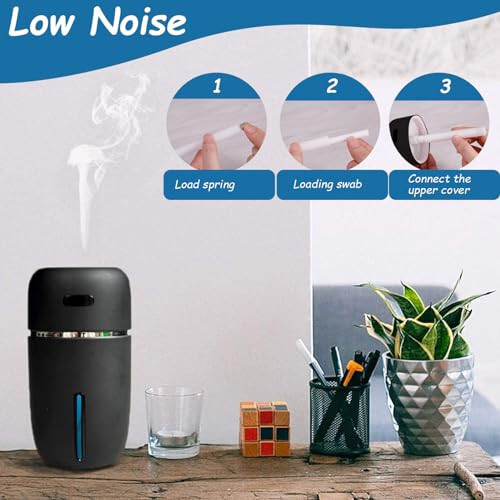 Aroma Diffusers, Car Humidifier 200ml Low Noise Warm Light Mini Sonic Round US Air Diffuser USB 2 Gear Air Freshener for Home Office Bedroom - 5