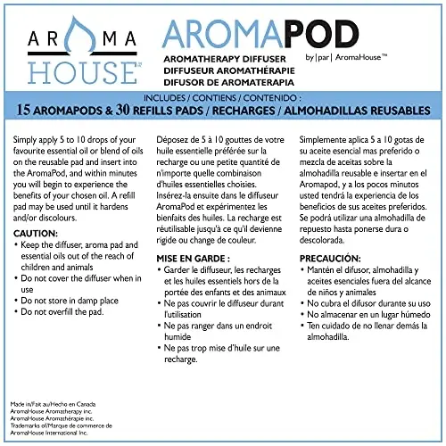 Aromahouse Aromapod Natural Airflow Personal Essential Oil Diffuser with 15 Aromapods & 30 Unscented Refill Pads for Bedroom - Bathroom - Kitchen - Home - Office - Travel (Lavender) - 5