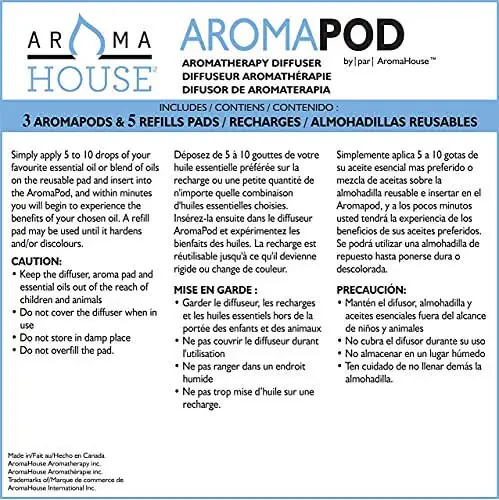 Aromahouse Aromapod Natural Airflow Personal Essential Oil Diffuser with 5 Unscented Refill Pads for Bedroom, Bathroom, Kitchen, Home, Office, Travel - White (Pack of 3) - 5