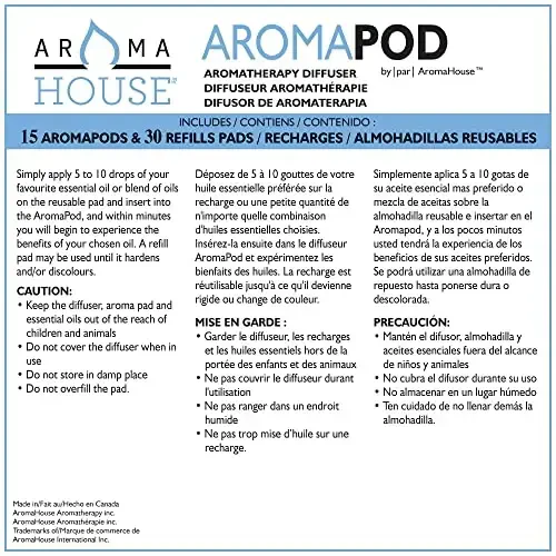 Aromahouse Aromapod tabiiy havo oqimi shaxsiy efir moyi diffuzeri 15 aromapod va 30 ta hidsiz to'ldiruvchi yostiq bilan yotoqxona - hammom - oshxona - uy - ofis - sayohat (lavanda) - 5