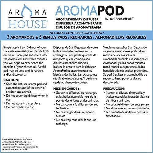 Aromahouse Aromapod Tabiiy Havoning Qisqa yo'li Shaxsiy Efir Moyi Diffuzori, Yotoq xonasi, Hammom, Oshxona, Uy, Ofis, Sayohat uchun 5 Xushbo'y Hidi Bo'lmagan To'ldirish Paddasi bilan - Oq (3 ta to'plam) - 5