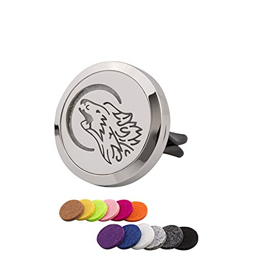 Aromatherapy Essential Oil Car Vent Clip Wolf Diffuser Locket with 12pc Felt Pads - 1