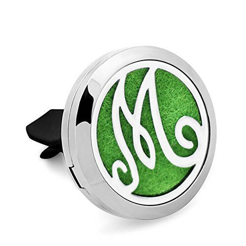 Aromatherapy Home Car Air Freshener Essential Oil Diffuser Monogram Alphabet M Locket with Vent Clip-12 Felt Pads - 1