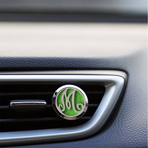 Aromatherapy Home Car Air Freshener Essential Oil Diffuser Monogram Alphabet M Locket with Vent Clip-12 Felt Pads - 6