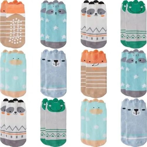 Aroveea Baby Toddler Paypoqlar Grip Sirpanmaydigan O'g'il bolalar Qizlar Paxta 12 Pack Bolalar uchun To'piqli Chiroyli Paypoqlar 6M-7Yillar 