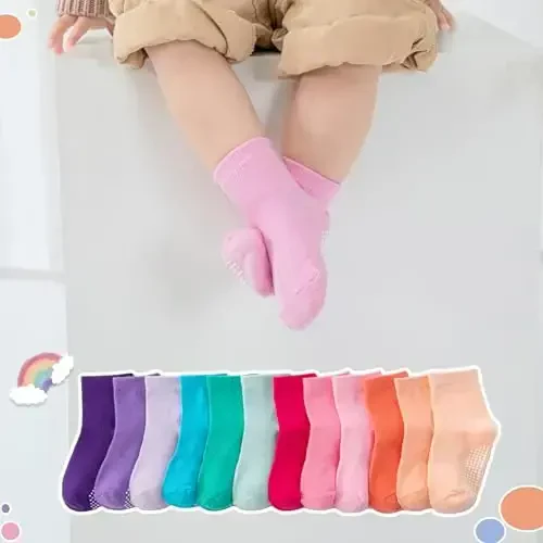 Aroveea Baby Toddler Paypoqlar Grip Sirpanmaydigan O'g'il bolalar Qizlar Paxta 12 Pack Bolalar uchun To'piqli Chiroyli Paypoqlar 6M-7Yillar - 6