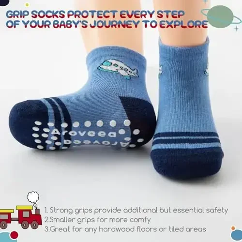 Aroveea Baby Toddler Paypoqlar Grip Sirpanmaydigan O'g'il Bolalar Qizlar Paxta 12 Pack Bolalar uchun To'piqli Chiroyli Paypoqlar 6M-7Yillar - 3