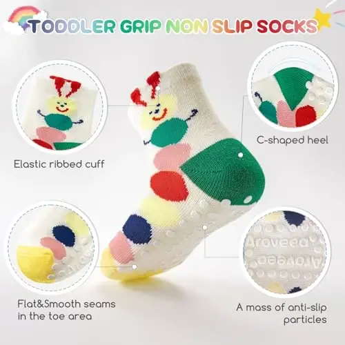 Aroveea Baby Toddler Paypoqlar Grip Sirpanmaydigan O'g'il bolalar Qizlar Paxta 12 Pack Bolalar uchun To'piqli Chiroyli Paypoqlar 6M-7Yillar - 2