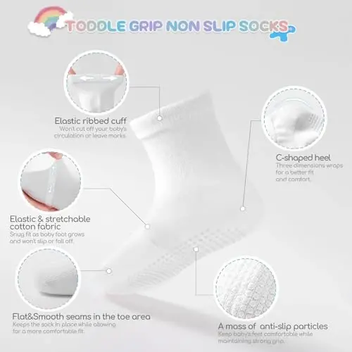 Aroveea Baby Toddler Paypoqlar Grip Sirpanmaydigan O'g'il bolalar Qizlar Paxta 12 Paket Bolalar uchun To'piqli Chiroyli Paypoqlar 6M-7Yillar - 2