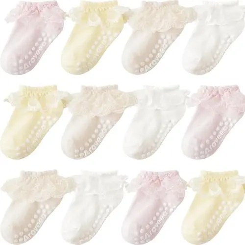 Aroveea Baby Toddler Paypoqlar Grip Sirpanmaydigan O'g'il Bolalar Qizlar Paxta 12 Paket Bolalar uchun To'piqli Chiroyli Paypoqlar 6M-7Yillar - AROVEEA