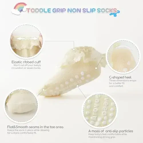 Aroveea Baby Toddler Paypoqlar Grip Sirpanmaydigan O'g'il Bolalar Qizlar Paxta 12 Paket Bolalar uchun To'piqli Chiroyli Paypoqlar 6M-7Yillar - 2