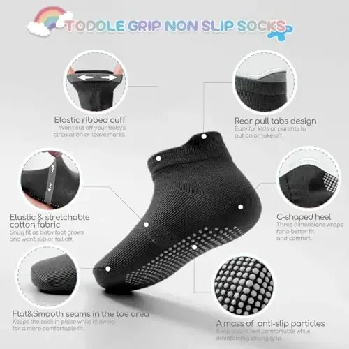 Aroveea Baby Toddler Paypoqlar Grip Sirpanmaydigan O'g'il bolalar Qizlar Paxta 12 Paket Bolalar uchun To'piqli Chiroyli Paypoqlar 6M-7Yillar - 2