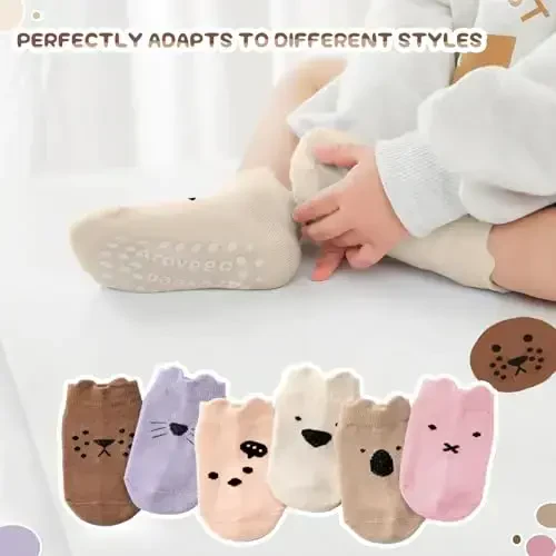 Aroveea Baby Toddler Paypoqlar Grip Sirpanmaydigan O'g'il Qizlar Paxta 12 Pack Bolalar uchun To'piqli Chiroyli Paypoqlar 6M-7Yillar - 5