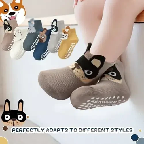 Aroveea Baby Toddler Paypoqlar Sirpanmaydigan O'g'il bolalar Qizlar Paxta 12 dona Bolalar uchun To'piqli Chiroyli Paypoqlar 6O-7Yillar - 5