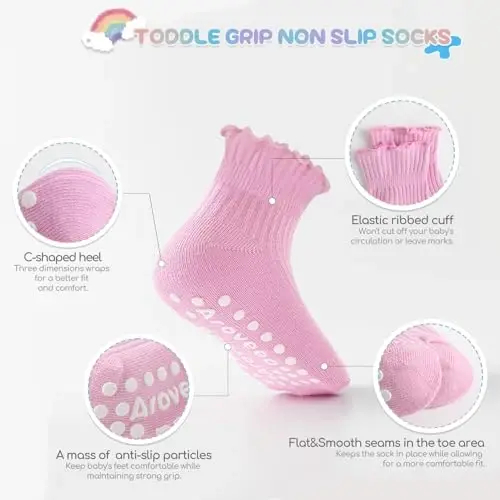 Aroveea Baby Toddler Paypoqlar Sirpanmaydigan O'g'il Bolalar Qizlar Paxta 12 Pachka Bolalar uchun To'piqli Chiroyli Paypoqlar 6O-7Yillar - 2