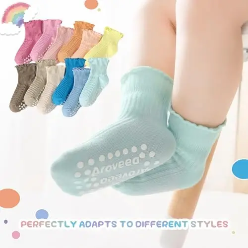 Aroveea Baby Toddler Paypoqlar Sirpanmaydigan O'g'il Bolalar Qizlar Paxta 12 Pachka Bolalar uchun To'piqli Chiroyli Paypoqlar 6O-7Yillar - 5