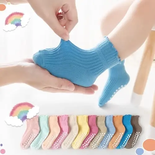 Aroveea Baby Toddler Paypoqlar Sirpanmaydigan O'g'il Bolalar Qizlar Paxta 12 Pachka Bolalar uchun To'piqli Chiroyli Paypoqlar 6O-7Yillar - 6