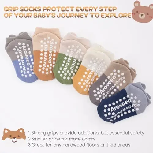 Aroveea Baby Toddler Paypoqlar Sirpanmaydigan O'g'il bolalar Qizlar Paxta 12 Pack Bolalar uchun To'piqli Chiroyli Paypoqlar 6M-7Yillar - 3