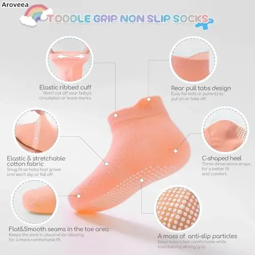Aroveea Baby Toddler Paypoqlar Sirpanmaydigan O'g'il Bolalar Qizlar Paxta 12 Pack Bolalar uchun To'piqli Chiroyli Paypoqlar 6M-7Yillar - 2