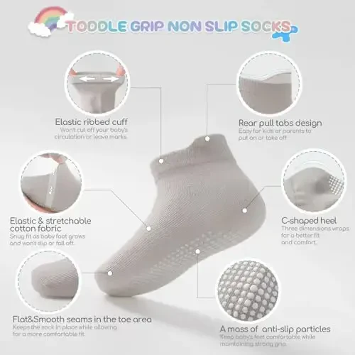 Aroveea Baby Toddler Paypoqlar Sirpanmaydigan O'g'il bolalar Qizlar Paxta 12 Paket Bolalar uchun To'piqli Chiroyli Paypoqlar 6M-7Yillar - 2