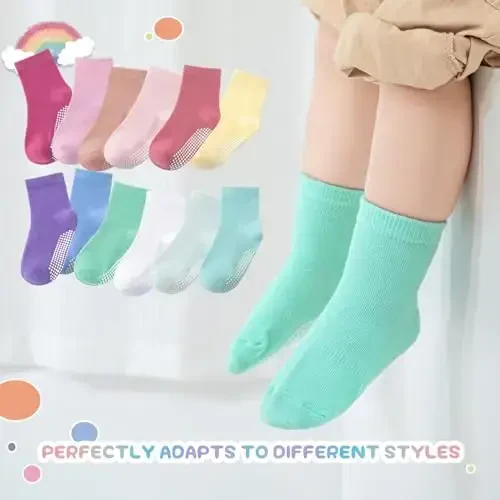 Aroveea Baby Toddler Paypoqlar Sirpanmaydigan O'g'il Bolalar Qizlar Paxta 12 Paket Bolalar uchun To'piqli Chiroyli Paypoqlar 6M-7Yillar - 5