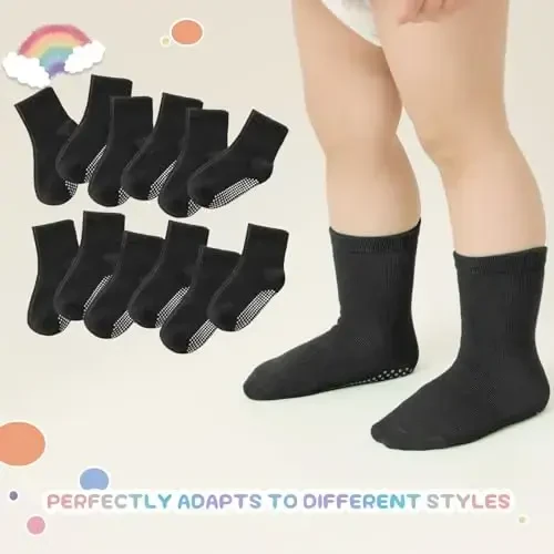 Aroveea Baby Toddler Paypoqlar Sirpanmaydigan O'g'il Bolalar Qizlar Paxta 12 Paket Bolalar uchun To'piqli Chiroyli Paypoqlar 6M-7Yillar - 5