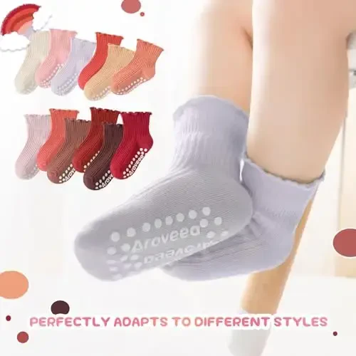 Aroveea Baby Toddler Paypoqlar Sirpanmaydigan O'g'il Bolalar Qizlar Paxta 12 Paket Bolalar uchun To'piqli Chiroyli Paypoqlar 6O-7Yillar - 5