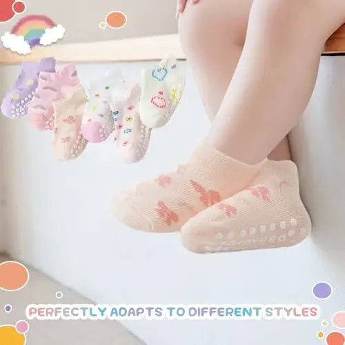 Aroveea Baby Toddler Paypoqlar Sirpanmaydigan O'g'il Qizlar Paxta 12 dona Bolalar uchun To'piqli Chiroyli Paypoqlar 6O-7Y - 5