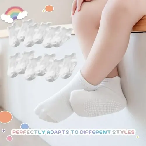 Aroveea Baby Toddler Paypoqlar Sirpanmaydigan O'g'il Qizlar Paxta 12 Pachka Bolalar uchun To'piqli Chiroyli Paypoqlar 6M-7Yil - 5