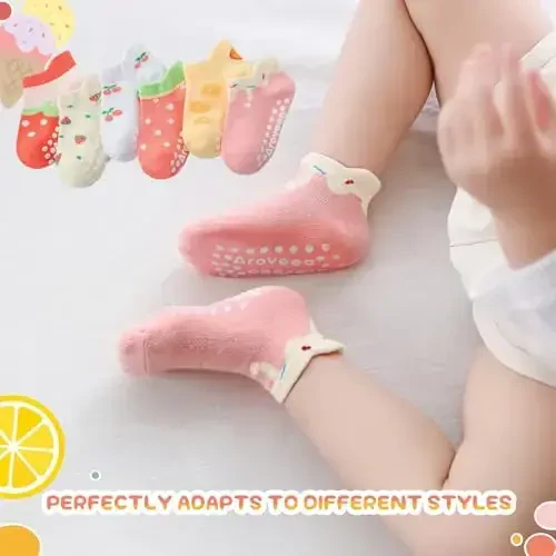 Aroveea Baby Toddler Paypoqlar Sirpanmaydigan O'g'il Qizlar Paxta 12 Paket Bolalar uchun To'piqli Chiroyli Paypoqlar 6M-7Yillar - 5