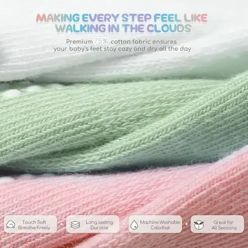 Aroveea Baby Toddler Paypoqlar Sirpanmaydigan O'g'il Qizlar Paxta 12 Paket Bolalar uchun To'piqli Chiroyli Paypoqlar 6O-7Yillar - 4