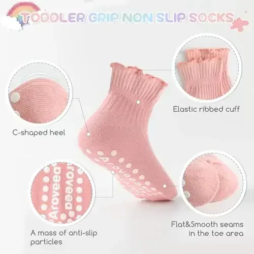 Aroveea Baby Toddler Paypoqlar Sirpanmaydigan O'g'il Qizlar Paxta 12 Paket Bolalar uchun To'piqli Chiroyli Paypoqlar 6O-7Yillar - 2