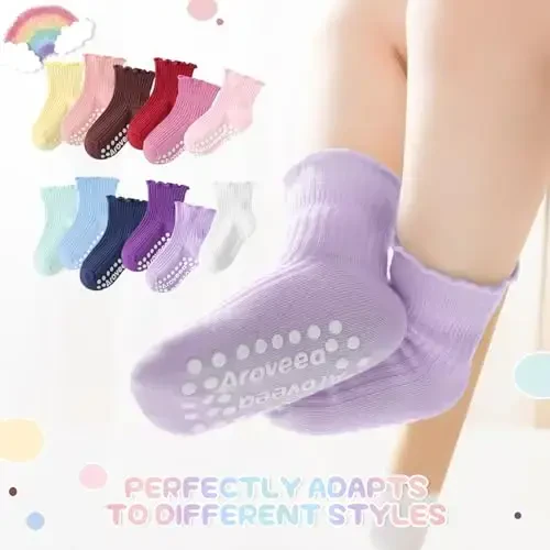 Aroveea Baby Toddler Paypoqlar Sirpanmaydigan O'g'il Qizlar Paxta 12 Paket Bolalar uchun To'piqli Chiroyli Paypoqlar 6O-7Yillar - 5