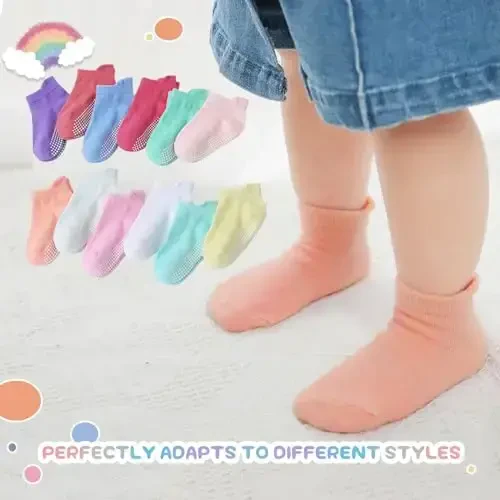 Aroveea Baby Toddler Socks Grip Non Slip Boys Girls Cotton 12 Pack for Kids Ankle Cute Socks 6M-7Years - 5