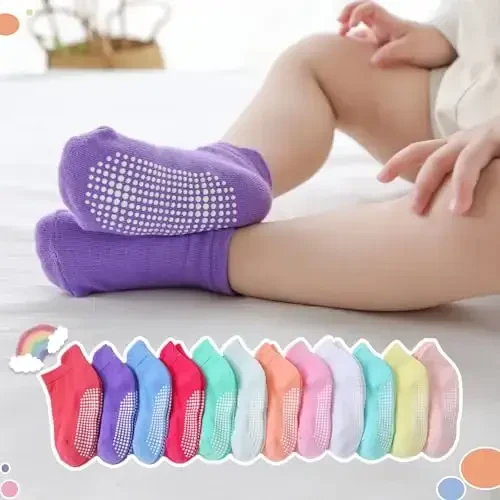 Aroveea Baby Toddler Socks Grip Non Slip Boys Girls Cotton 12 Pack for Kids Ankle Cute Socks 6M-7Years - 6