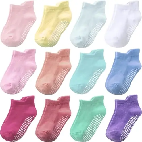 Aroveea Baby Toddler Socks Grip Non Slip Boys Girls Cotton 12 Pack for Kids Ankle Cute Socks 6M-7Years 